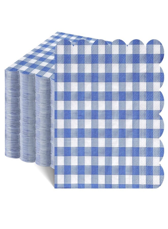 NatNarr 80 Pcs Navy Blue Gingham Paper Napkins 6.5 In Dark Blue and White Paper Napkins Disposable Scalloped Napkin for Baby & Bridal Shower, Wedding, Birthday, Picnic - Image 1